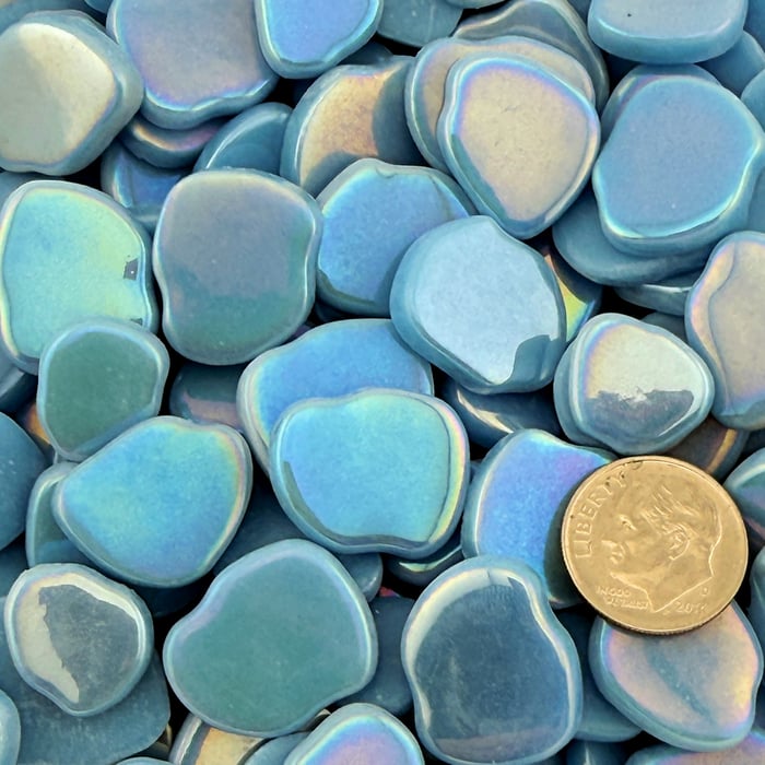 Sweetie Light Blue Iridized Floret Glass Mosaic Tiles