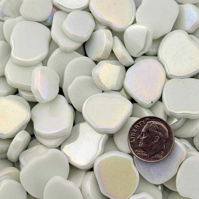 Sweetie White Iridized Floret Glass Mosaic Tiles