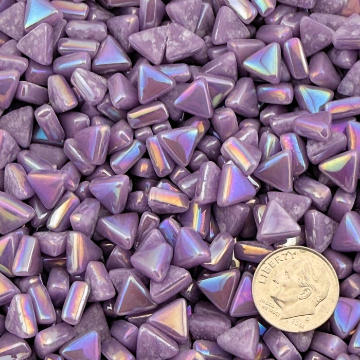 Sweetie Lilac Iridized triangle tiles, 10mm recycled glass mosaic 
