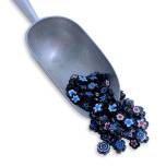 Fire Polished Millefiore - Black  Flowers Mix